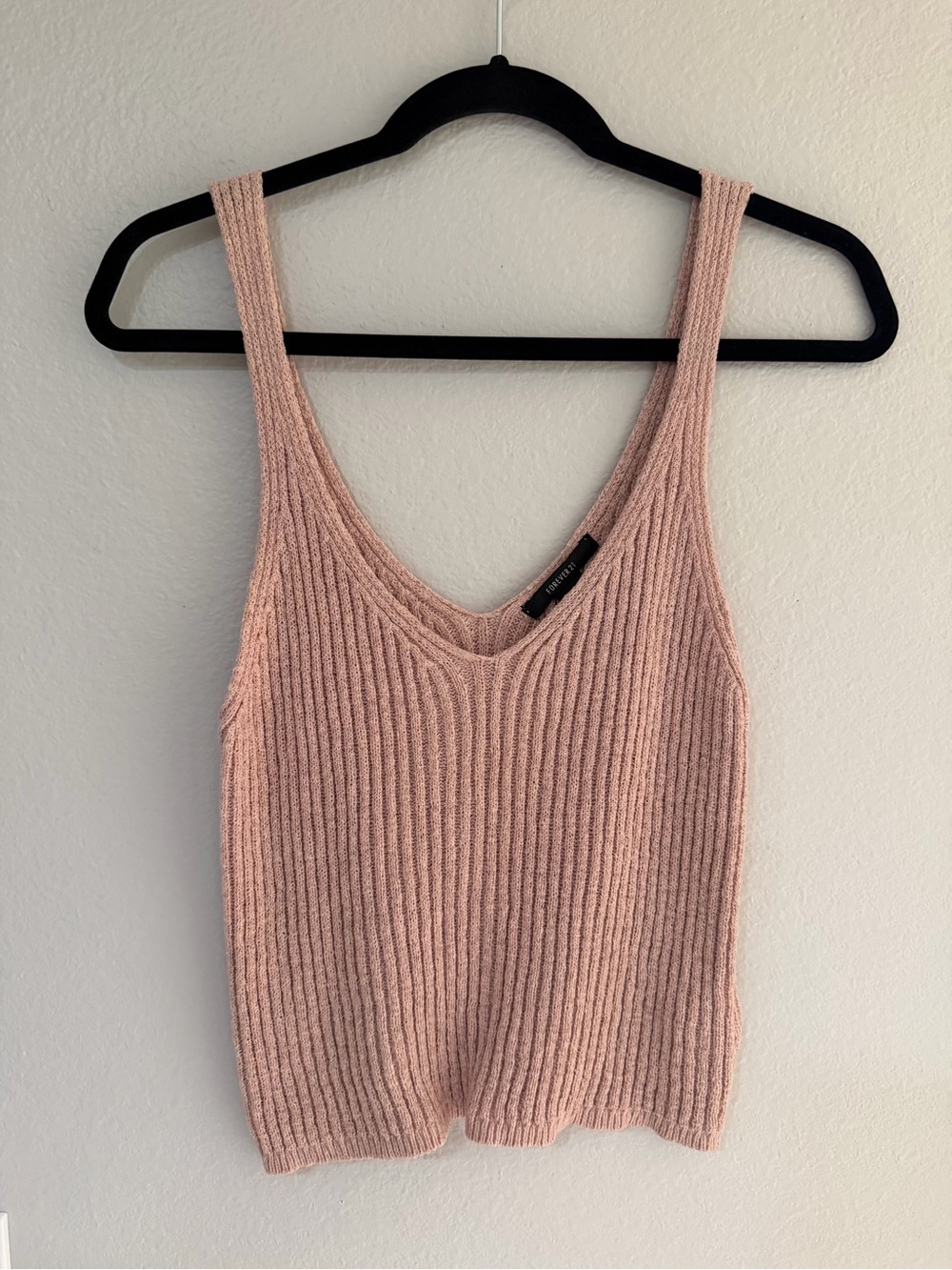Forever 21 - Ribbed - Sweater Crop Tank - V-Neck - Pink - Small